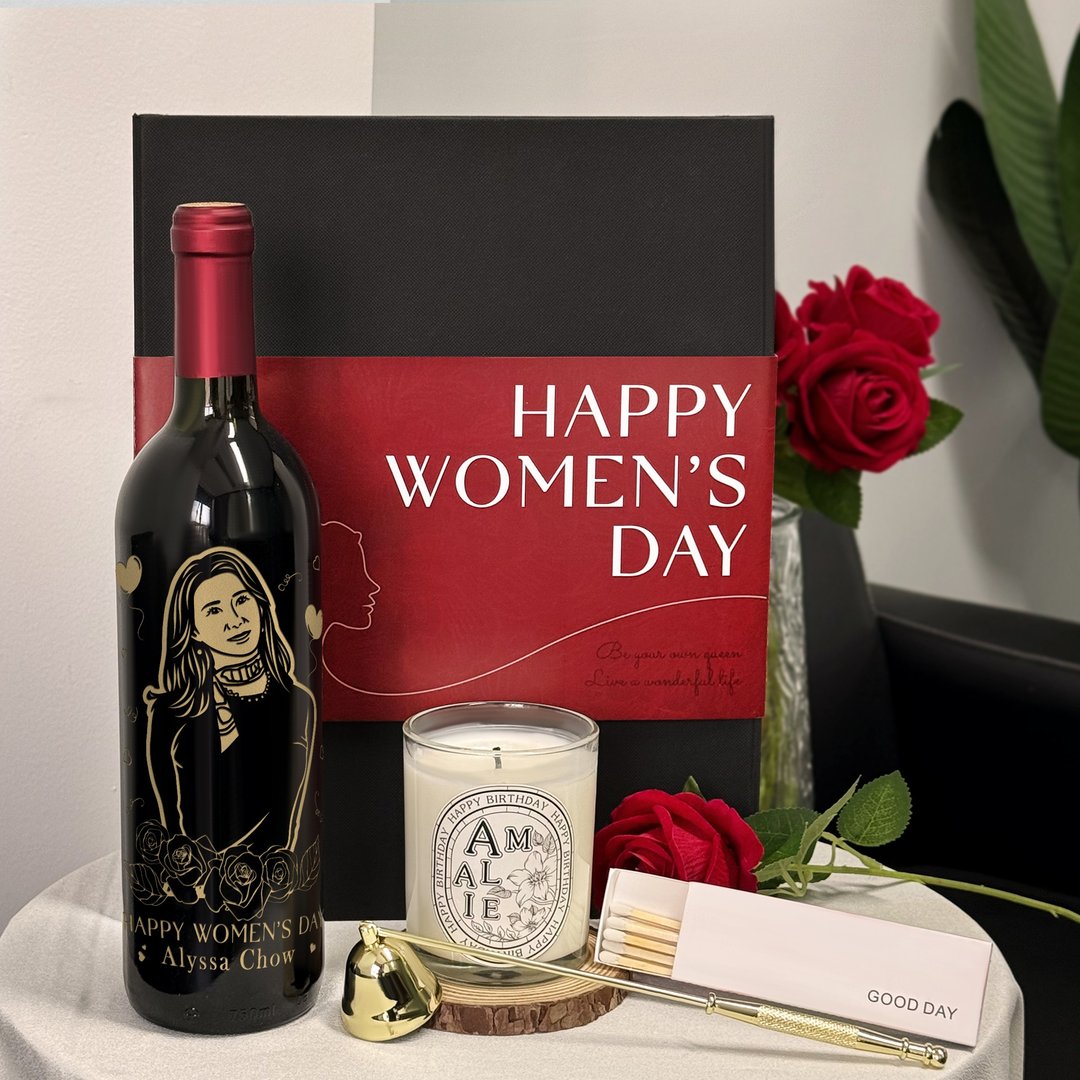 生日礼物推介 人像订制红酒礼盒 香薰蜡烛贴纸 送妈妈礼物 生日 - 酒类 - 玻璃 