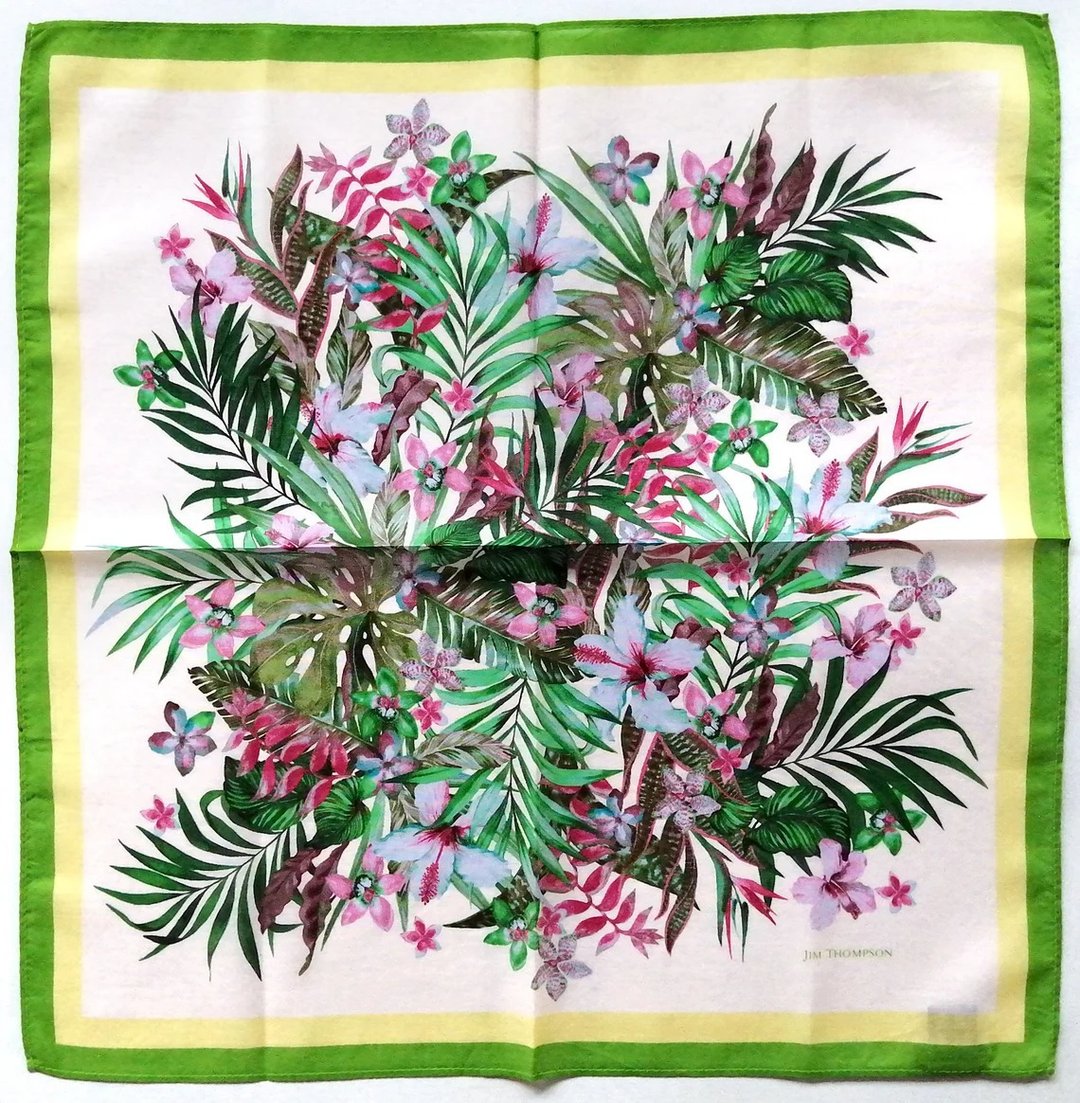 Jim Thompson Vintage Handkerchief Floral Orchid 16 x 16 inches - 丝巾 - 棉 绿色