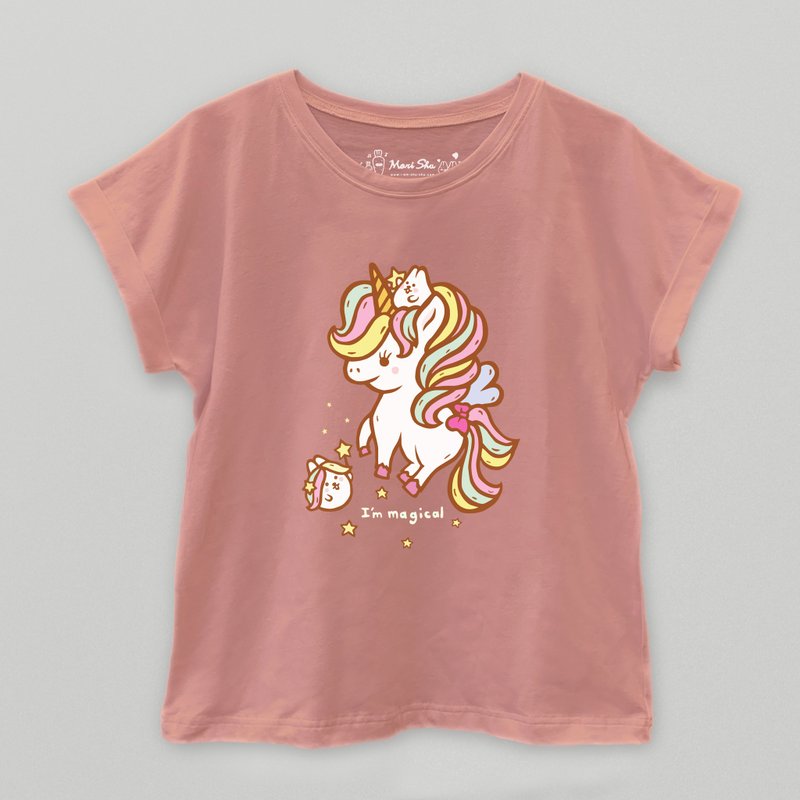麻糬兔独角兽T-shirt - 女装上衣 - 棉．麻 粉红色