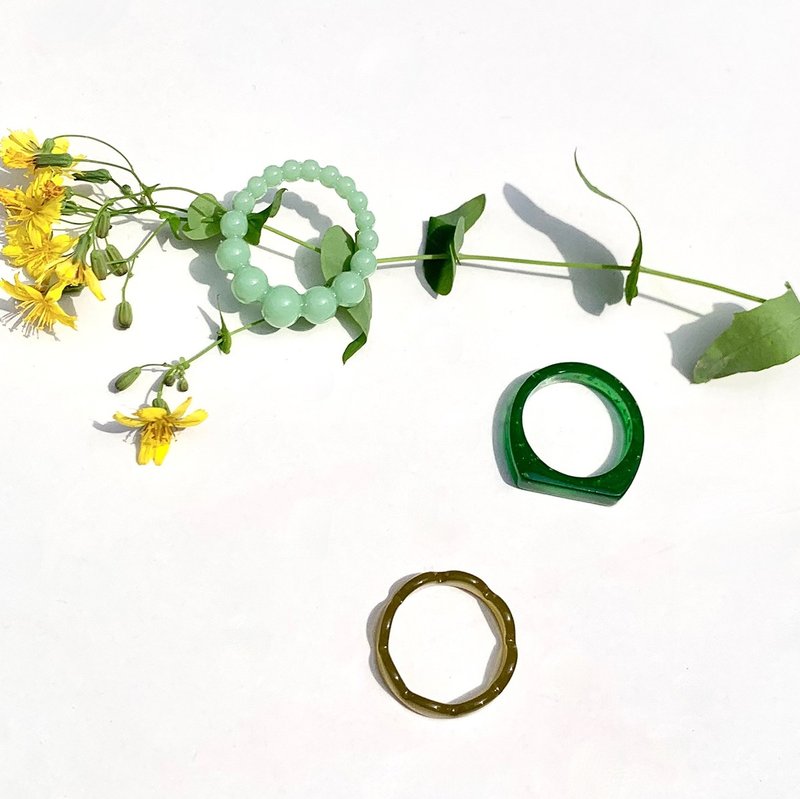 绿色系列压克力戒指组 Green Series Ring Set - 戒指 - 压克力 绿色