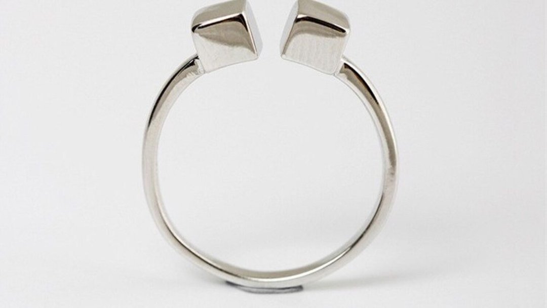 Genuine S 925 Sterling Silver Square Open Rings for Women Small Size Cube Ring - 戒指 - 银 银色