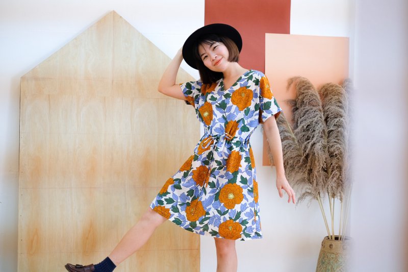 Mamiya Dress : summer orange - 洋装/连衣裙 - 棉．麻 橘色