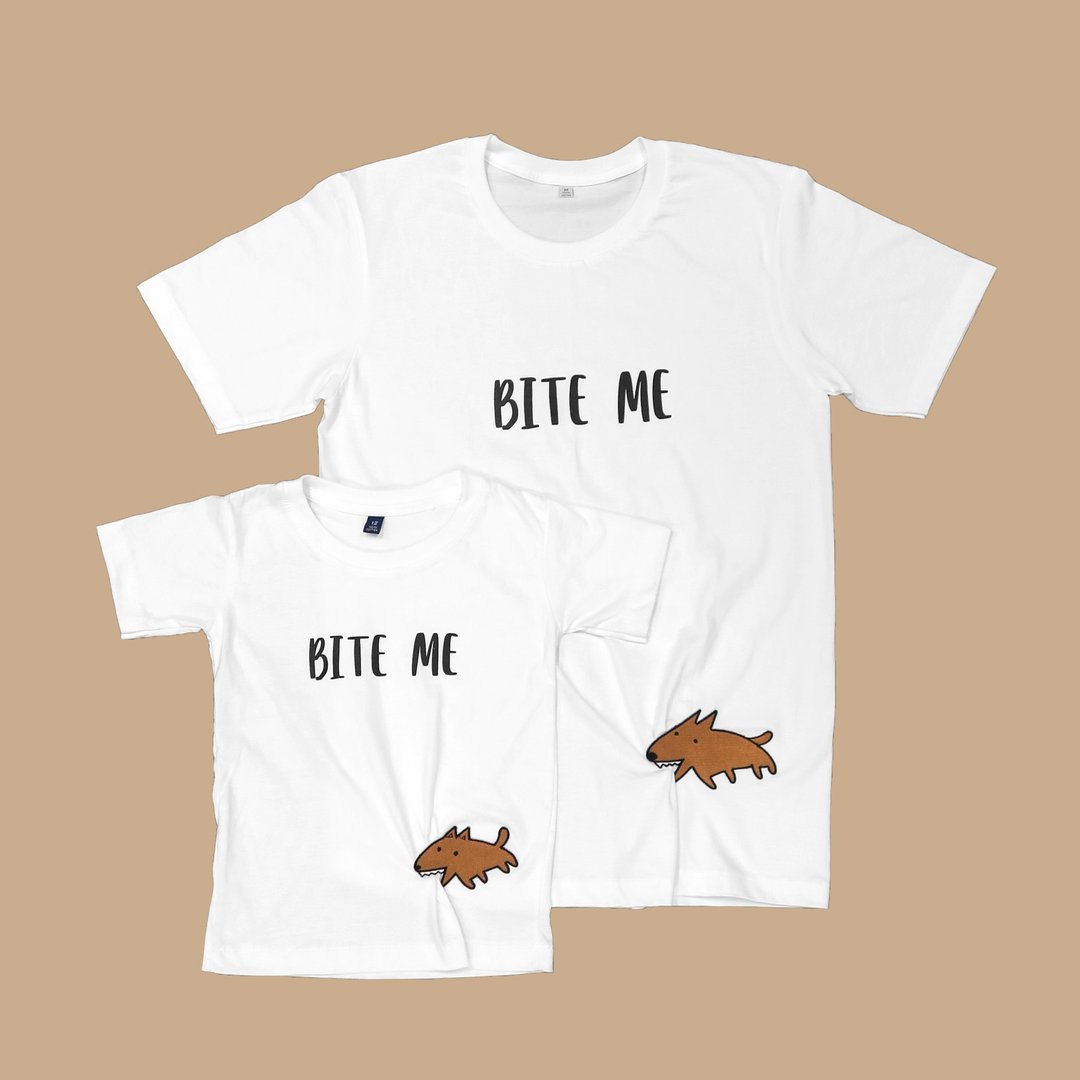 Bite Me T-shirt - Mini Dog (Kid's) - 童装上衣 - 棉 白色