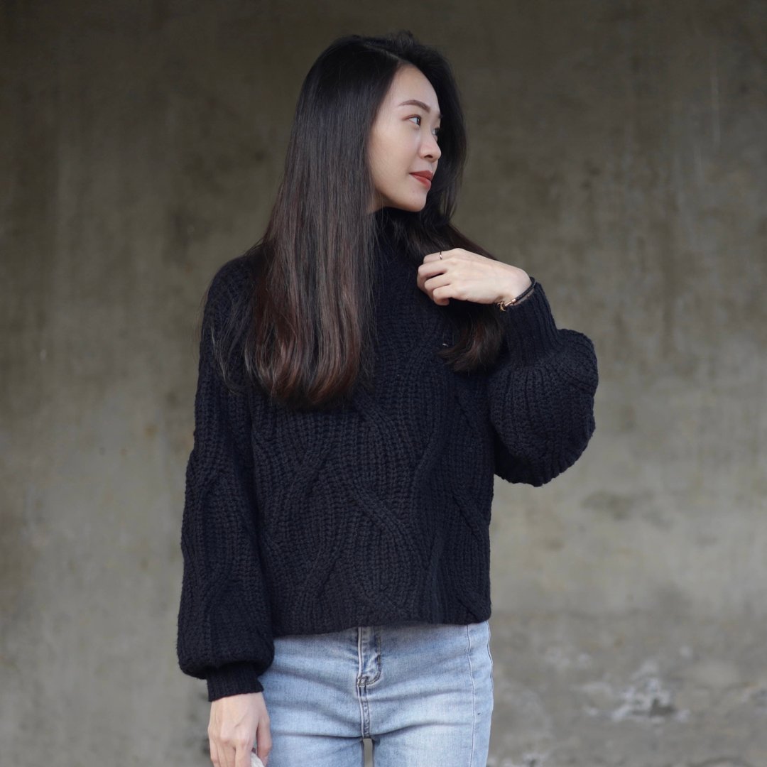 |热销补货款| 高领粗坑条100%纯棉针织毛衣 三色 - 女装针织衫/毛衣 - 棉 白色