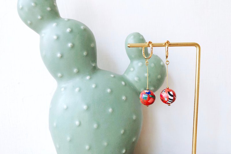 【endorphin】糖果石珠垂坠耳环 - 熔岩 - 耳环/耳夹 - 宝石 红色