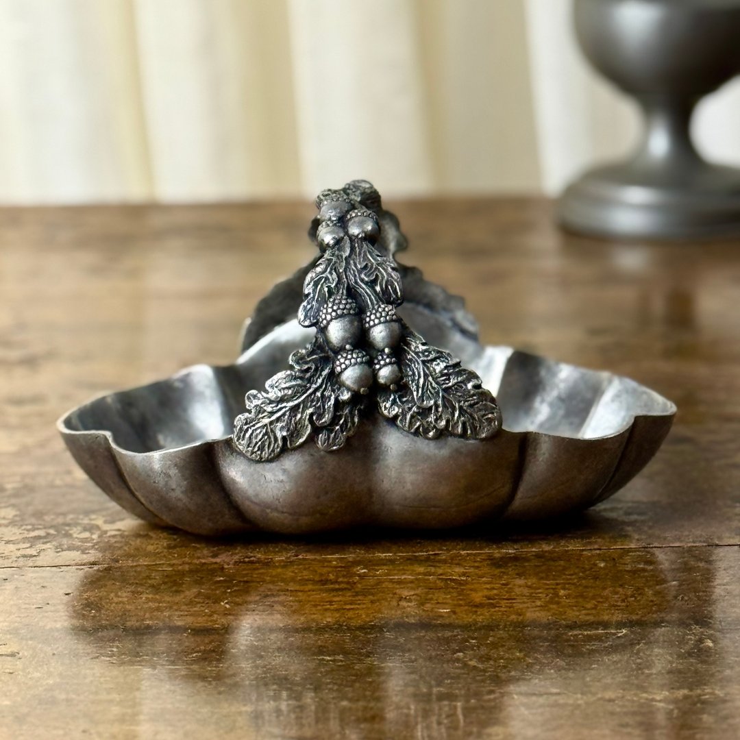 50619-绝美法国古董锡篮18x12cm - 收纳用品 - 其他金属 
