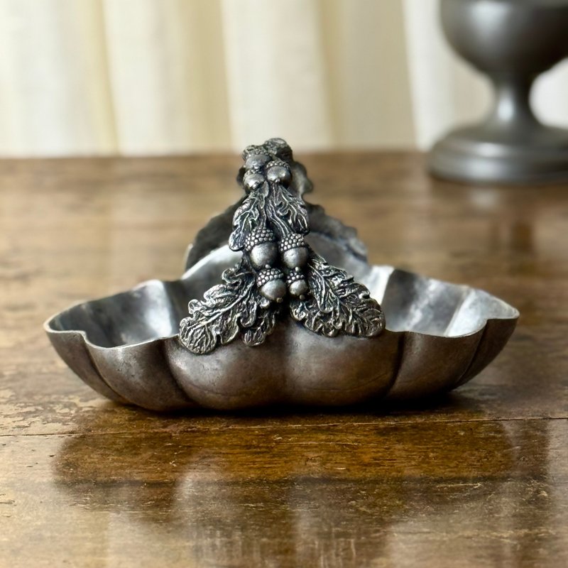 50619-绝美法国古董锡篮18x12cm - 收纳用品 - 其他金属 