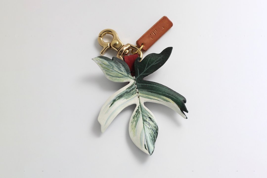 Philodendron Florida Beauty 斑叶龙爪蔓绿绒 - 钥匙链/钥匙包 - 真皮 绿色