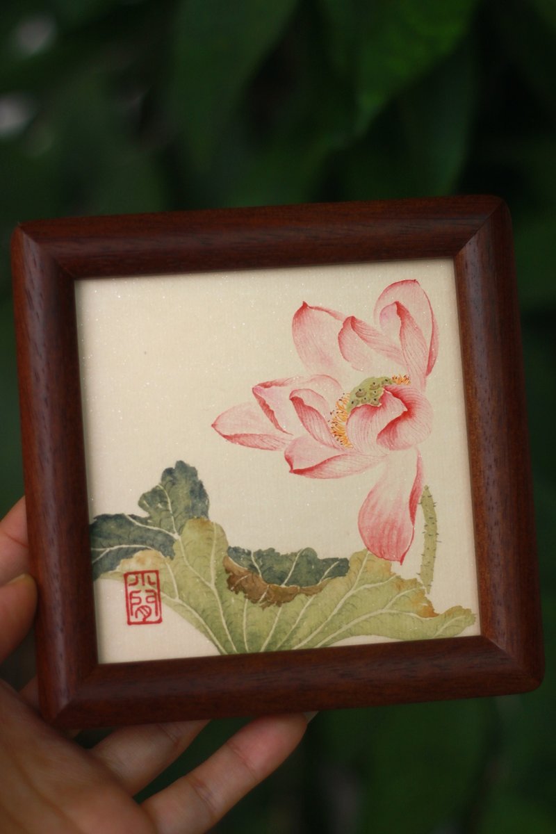 荷花没骨作品集 | 花中君子国画原作 | 4寸中式摆台 | 实木画框 - 画框/相框 - 纸 白色