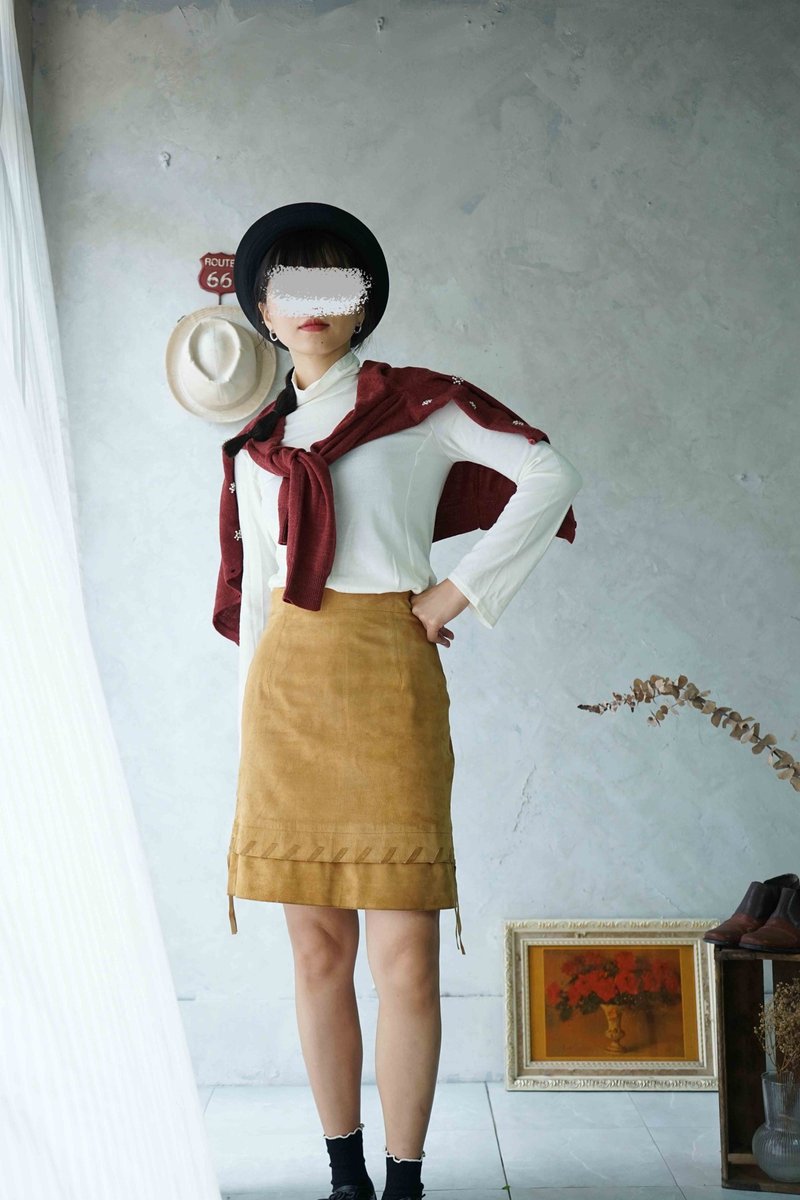 寻宝古着-真皮棕色豚革流苏迷你裙 - 裙子 - 真皮 橘色