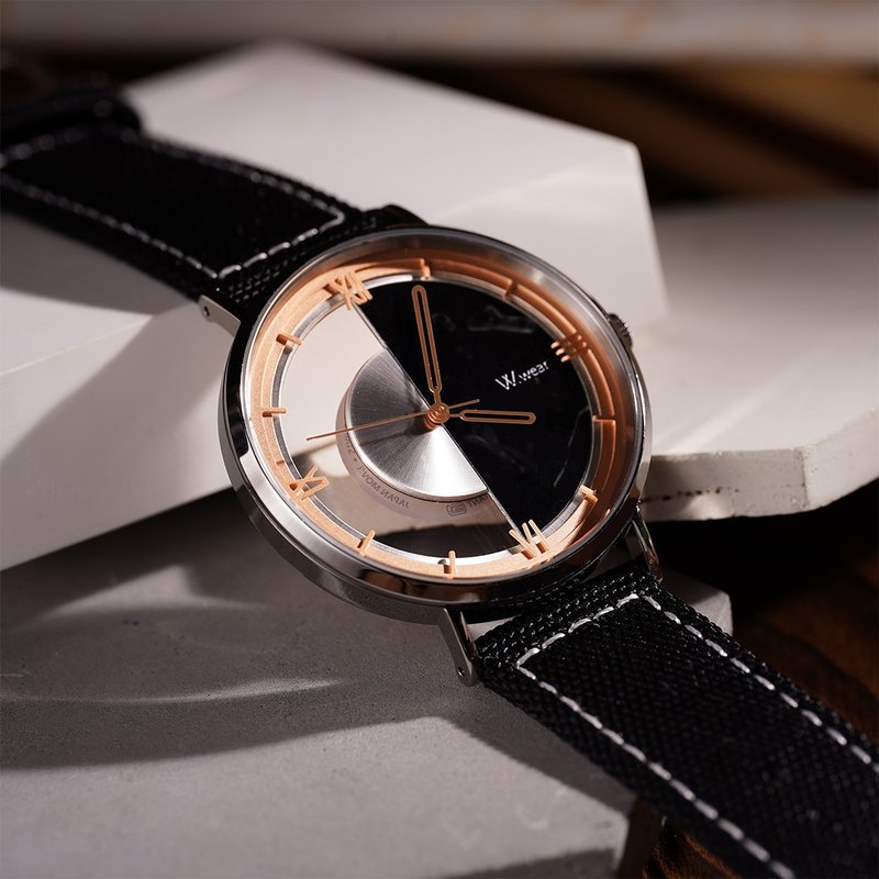 真石弦形半圆镂空 - 黑大理石 - 男表/中性表 - 玻璃 黑色