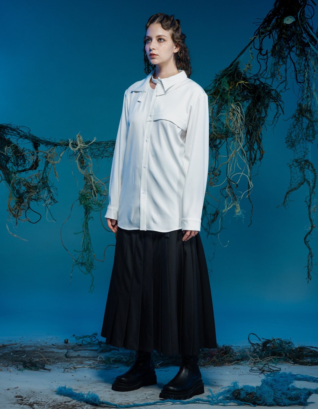长袖衬衫/领口可变形/23AW-INF - 女装衬衫 - 聚酯纤维 白色