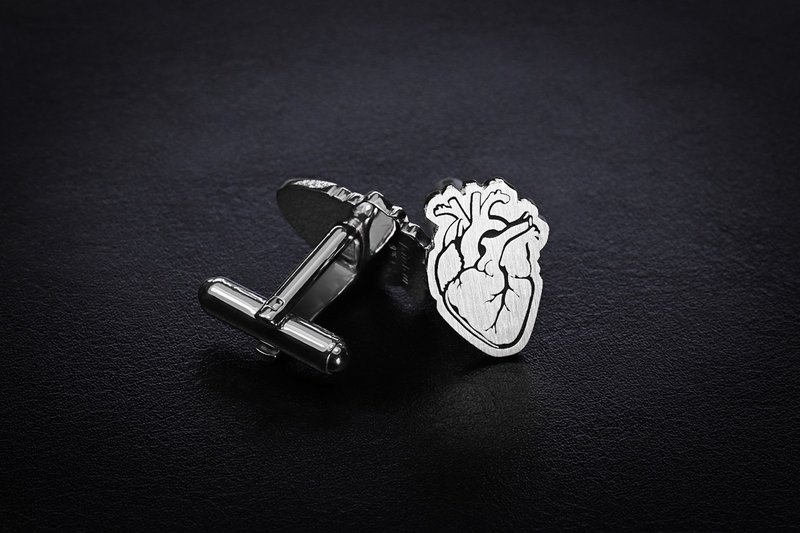 医疗标志袖扣 - 给医生的礼物 - 医生袖扣 - 心脏袖扣 - 银色袖扣 - 袖扣 - 纯银 银色