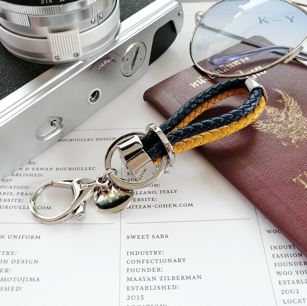 Leather keychains car keychains (Yellow-Navy) model Urban London - 钥匙链/钥匙包 - 真皮 橘色