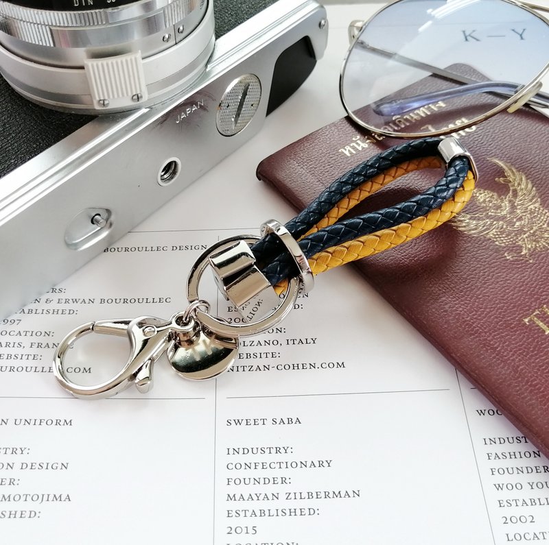 Leather keychains car keychains (Yellow-Navy) model Urban London - 钥匙链/钥匙包 - 真皮 橘色