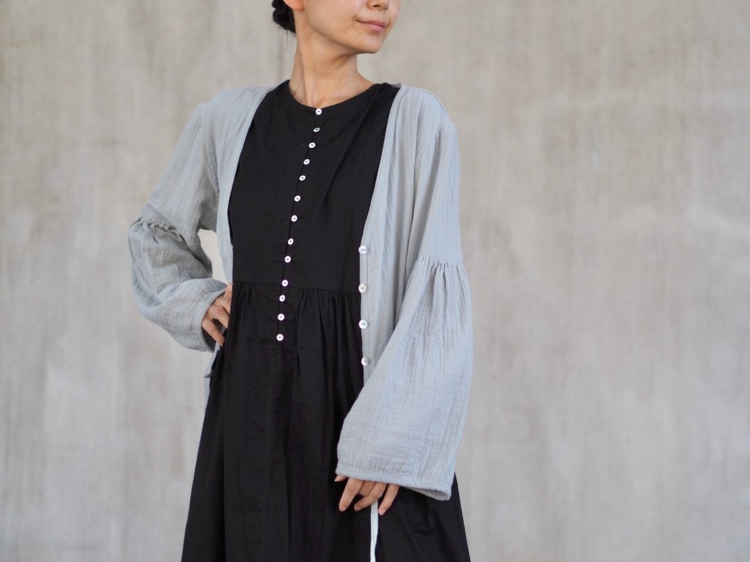 Volume sleeve gauze cardigan/blue gray - 女装上衣 - 棉 灰色