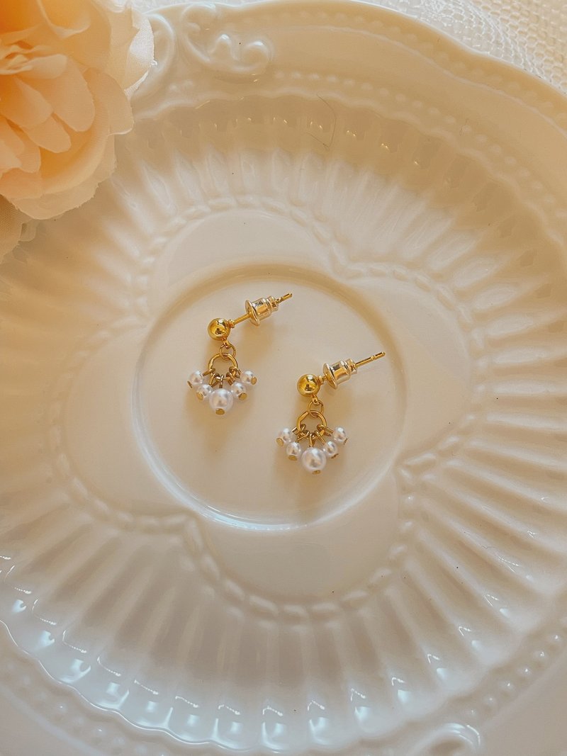 Mulberry 铜镀18K金 抗敏耳针 可改夹 垂坠耳环 珍珠耳环 - 耳环/耳夹 - 纯银 金色