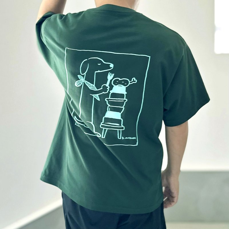 2025 年新品 [男女通用] 合作印花宽松 T 恤 5 种颜色可选 [绿] - 女装 T 恤 - 棉．麻 绿色