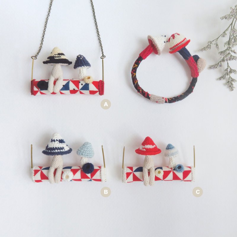 蘑菇人秋千项链  红色系列 - 项链 - 棉．麻 多色