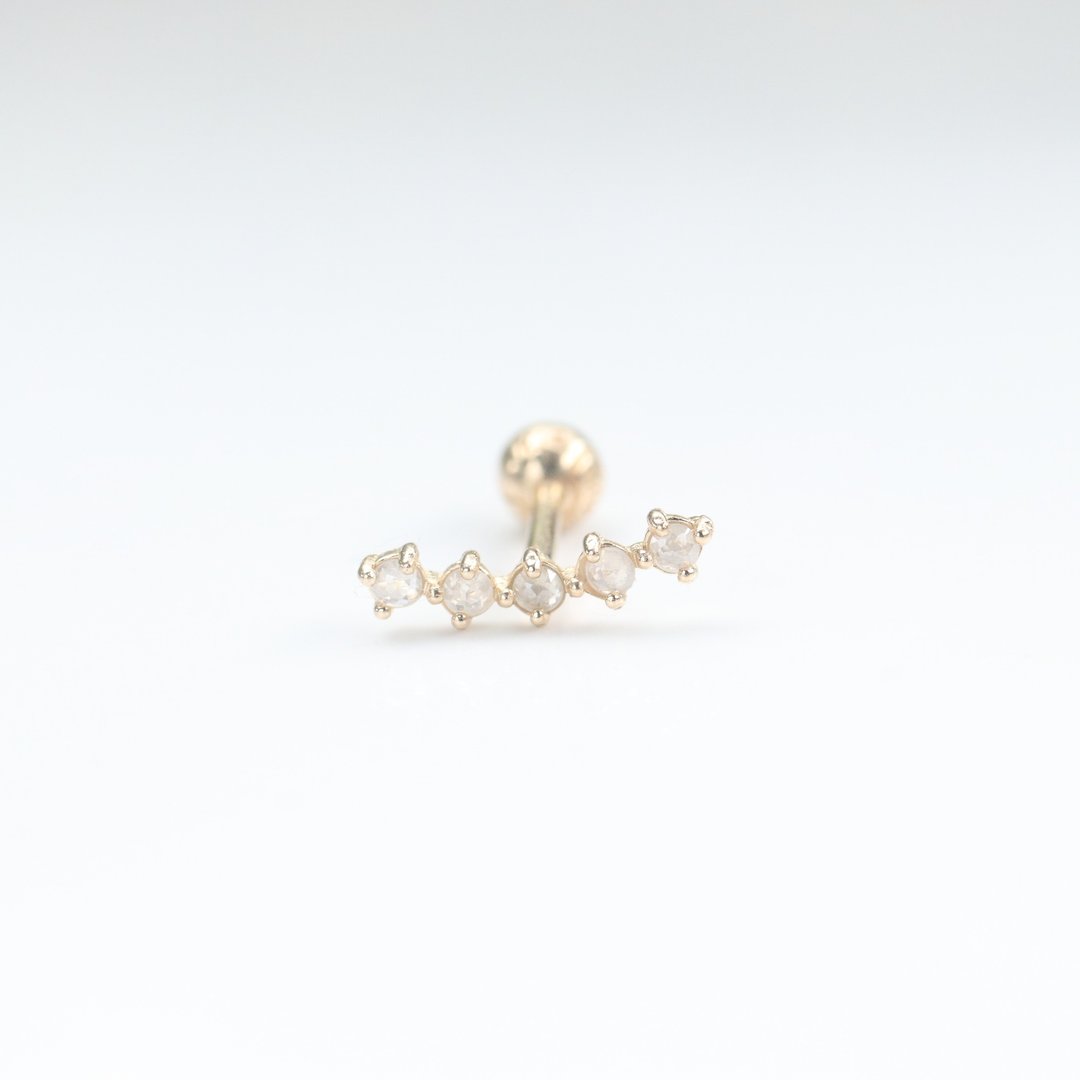 14K 白原钻石微笑锁珠耳环(单个)耳骨 耳窝 不退色 - 耳环/耳夹 - 贵金属 金色
