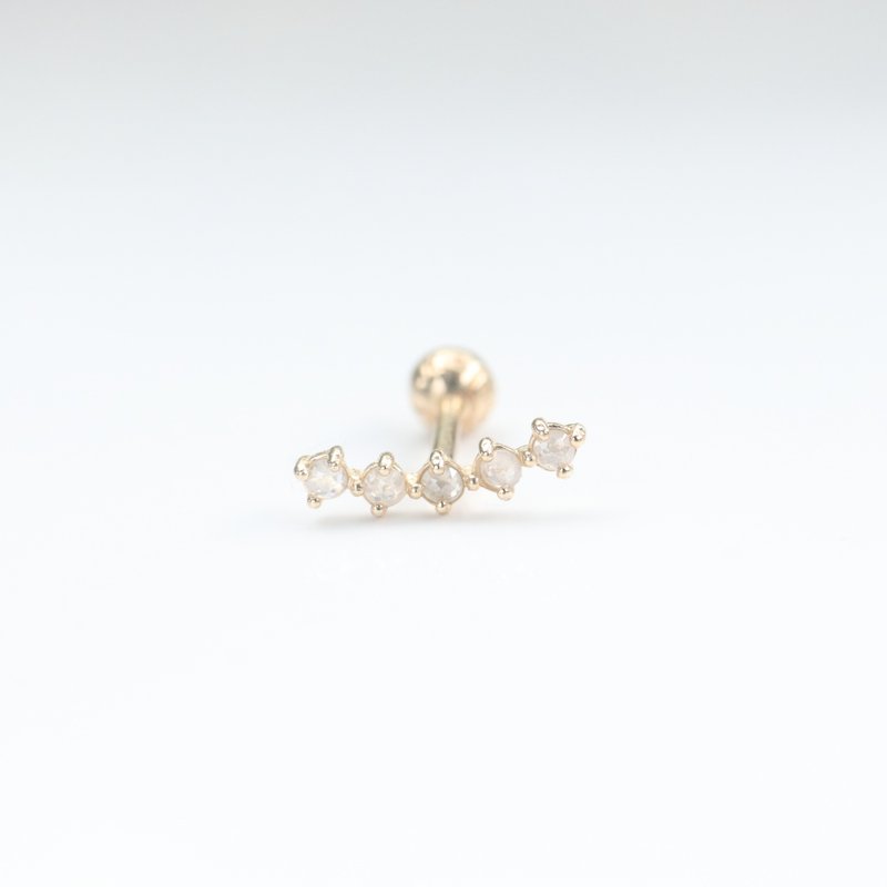 14K 白原钻石微笑锁珠耳环(单个)耳骨 耳窝 不退色 - 耳环/耳夹 - 贵金属 金色