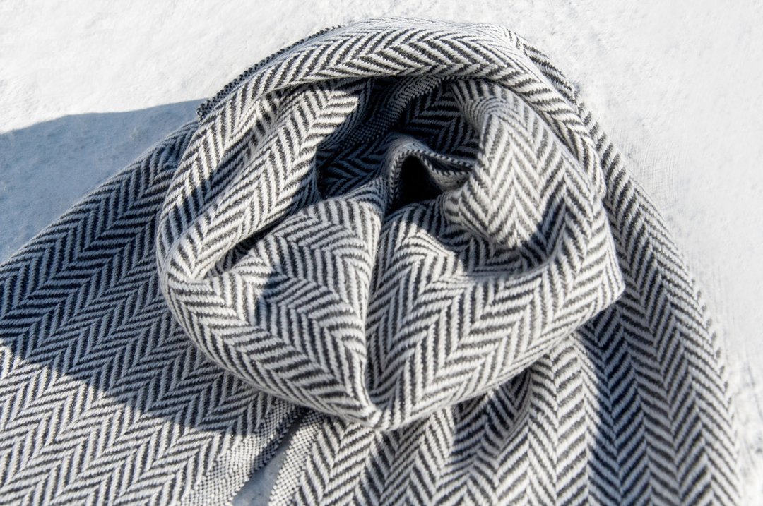 喀什米尔Cashmere/针织围巾/纯羊毛围巾/羊毛披巾-厚款北欧条纹 - 围巾/披肩 - 羊毛 灰色
