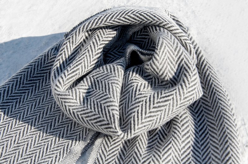 喀什米尔Cashmere/针织围巾/纯羊毛围巾/羊毛披巾-厚款北欧条纹 - 围巾/披肩 - 羊毛 灰色