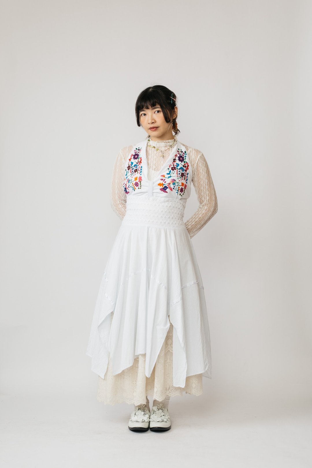 墨西哥刺绣绑带洋装.Mexican Folk Halter Dress【初恋贩卖所】 - 洋装/连衣裙 - 棉 白色