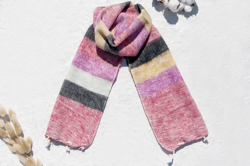 生日礼物纯羊毛丝巾/手工针织围巾/编织围巾/纯羊毛围巾-粉红花园 - 丝巾 - 羊毛 多色