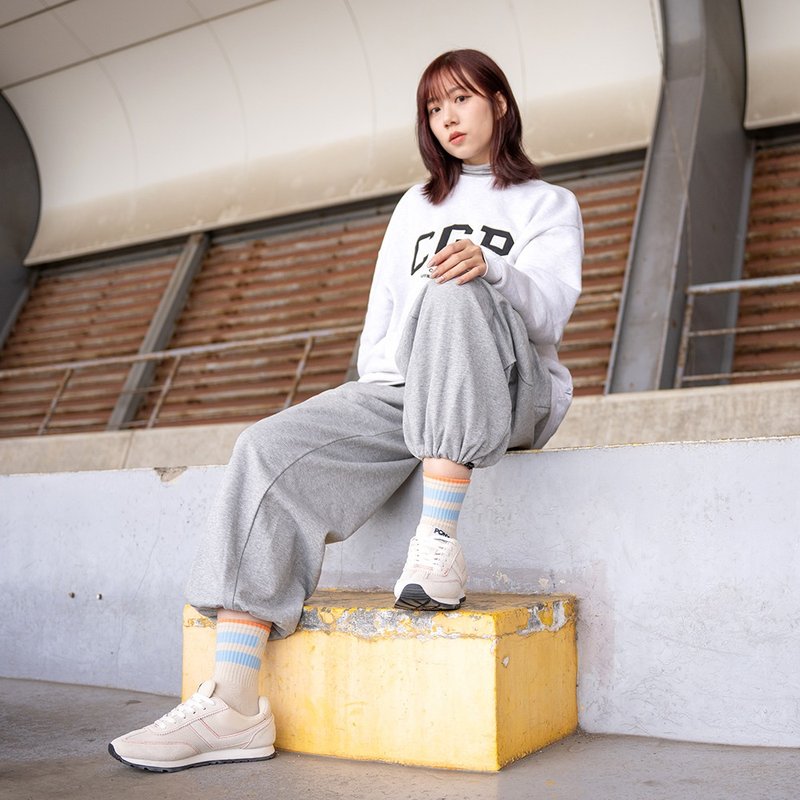 【潮 TAIWAN】粗线条运动袜 - 暖杏 - 中筒-M-除臭 - 袜子 - 棉．麻 