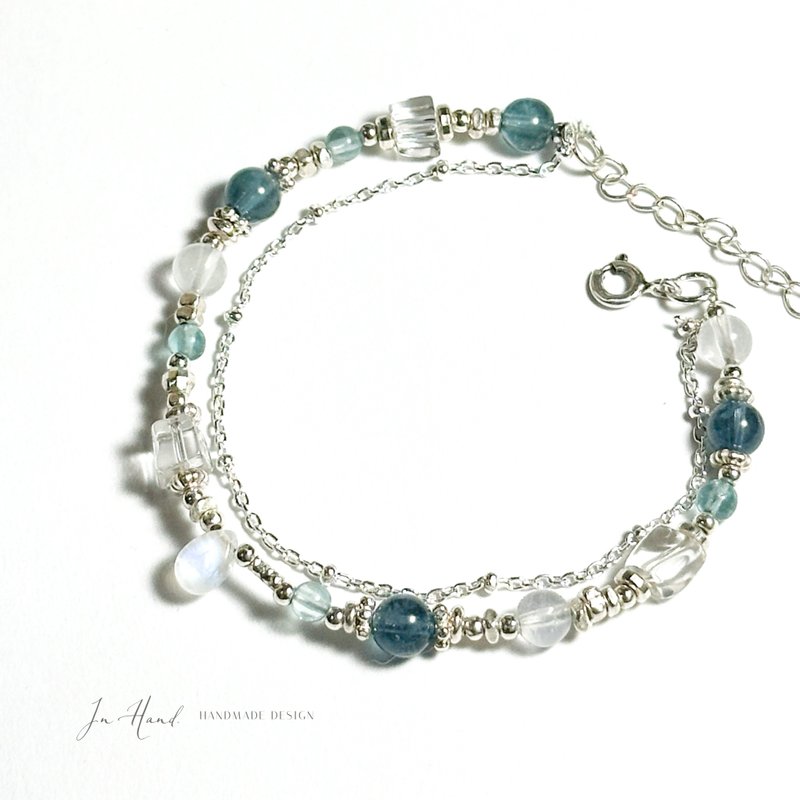 海岛蓝-海蓝宝.白水晶.月光石-纯银设计款手链 - 手链/手环 - 银 蓝色