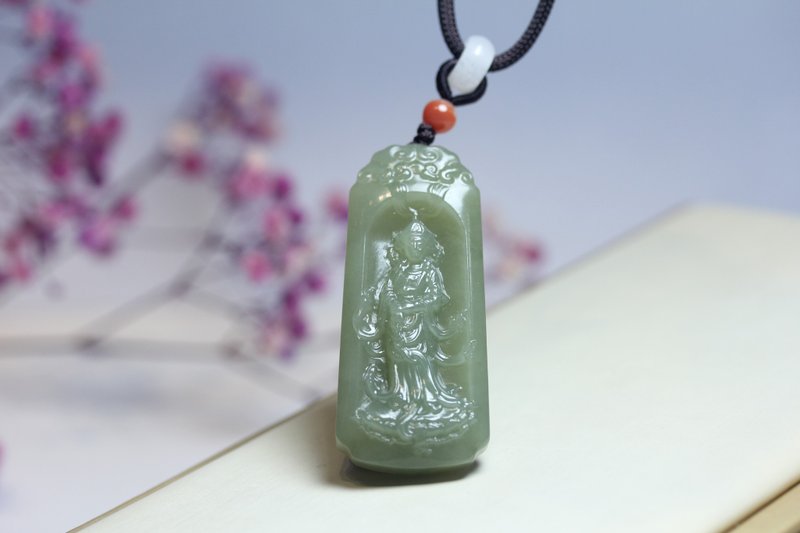 【站立莲花观音菩萨】和田玉 项链 吊饰 玉坠挂件 - 项链 - 玉石 绿色