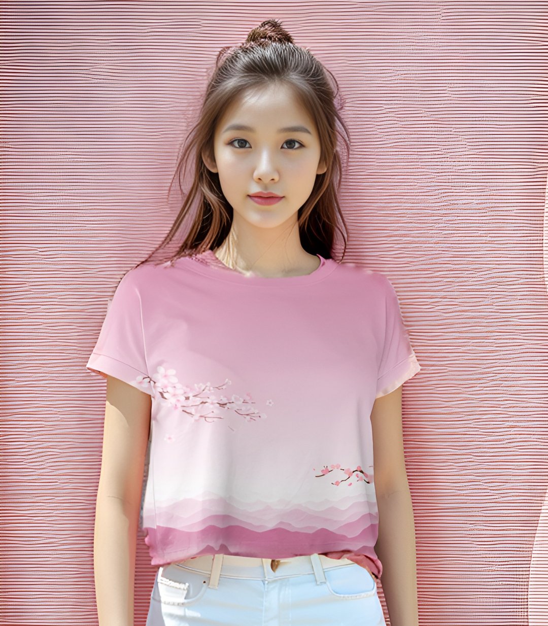 山系短袖 T Shirt 樱花群山 原创设计 速干物料 - 女装 T 恤 - 聚酯纤维 