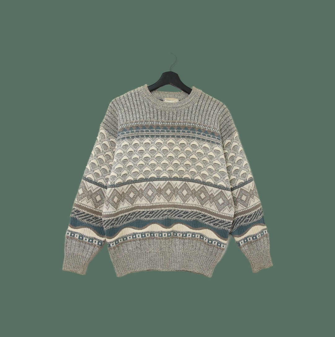Back to Green-复古毛衣s-11浅灰 鱼鳞片半立体 vintage sweater - 女装针织衫/毛衣 - 聚酯纤维 