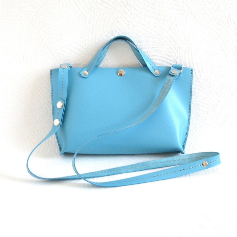 新款・长方形斜背包・牛革・光滑皮革・天蓝色・0145 - 侧背包/斜挎包 - 真皮 蓝色