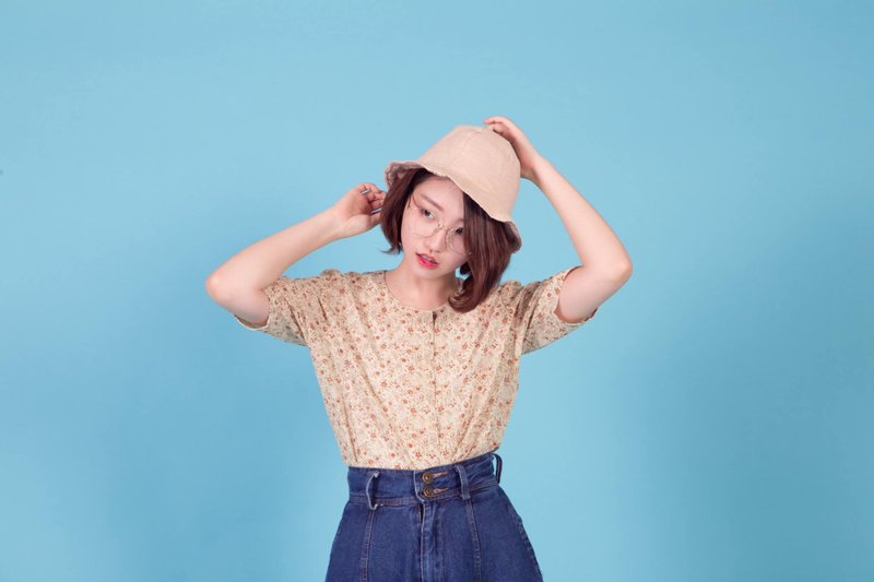 古着上衣 / 夕染色圆领碎花上衣 - 女装上衣 - 其他材质 黄色