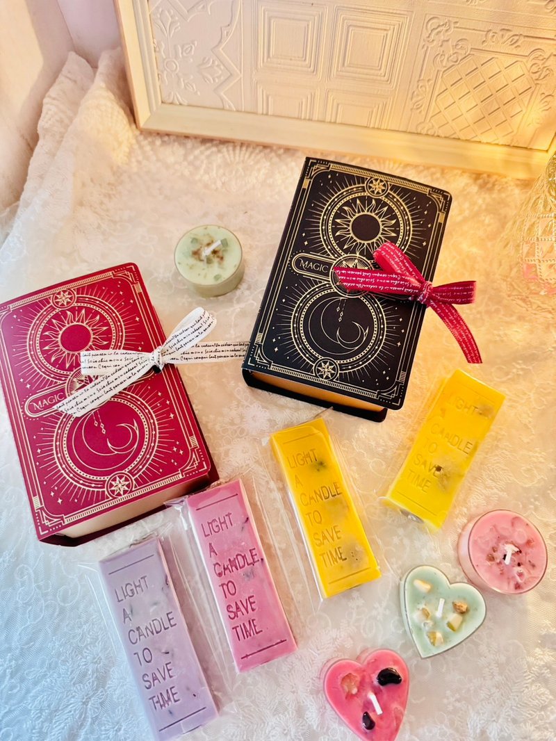 【Rose Tree】魔法之书。药草水晶香氛蜡烛组合 - 蜡烛/烛台 - 蜡 粉红色