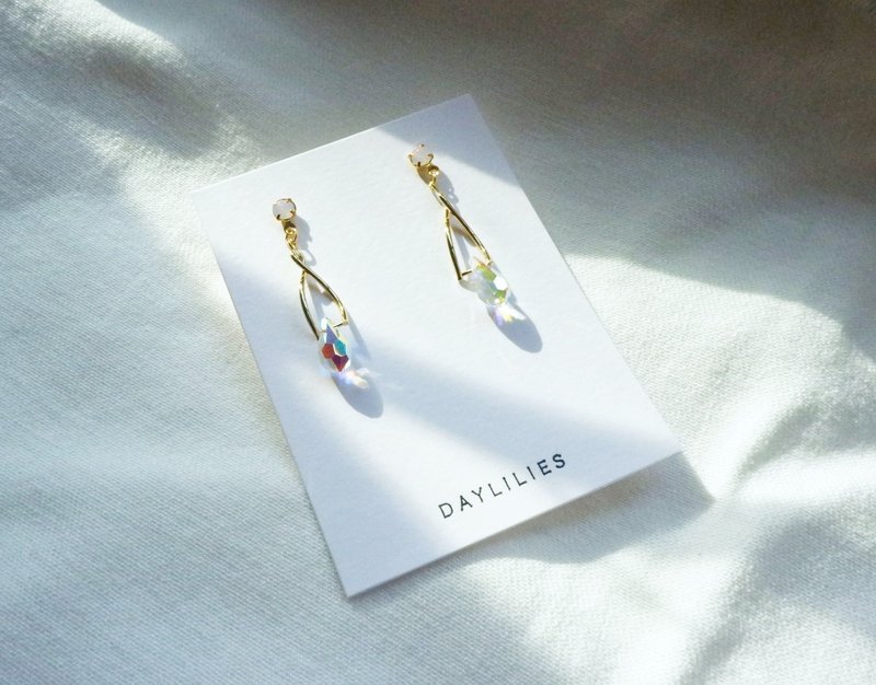 Swarovski水钻水滴造型耳环 - Crystal AB - 耳环/耳夹 - 纯银 多色