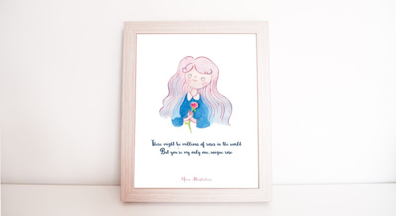 甜蜜时刻 - 水彩玫瑰女孩 装饰画 - 摆饰 - 纸 白色