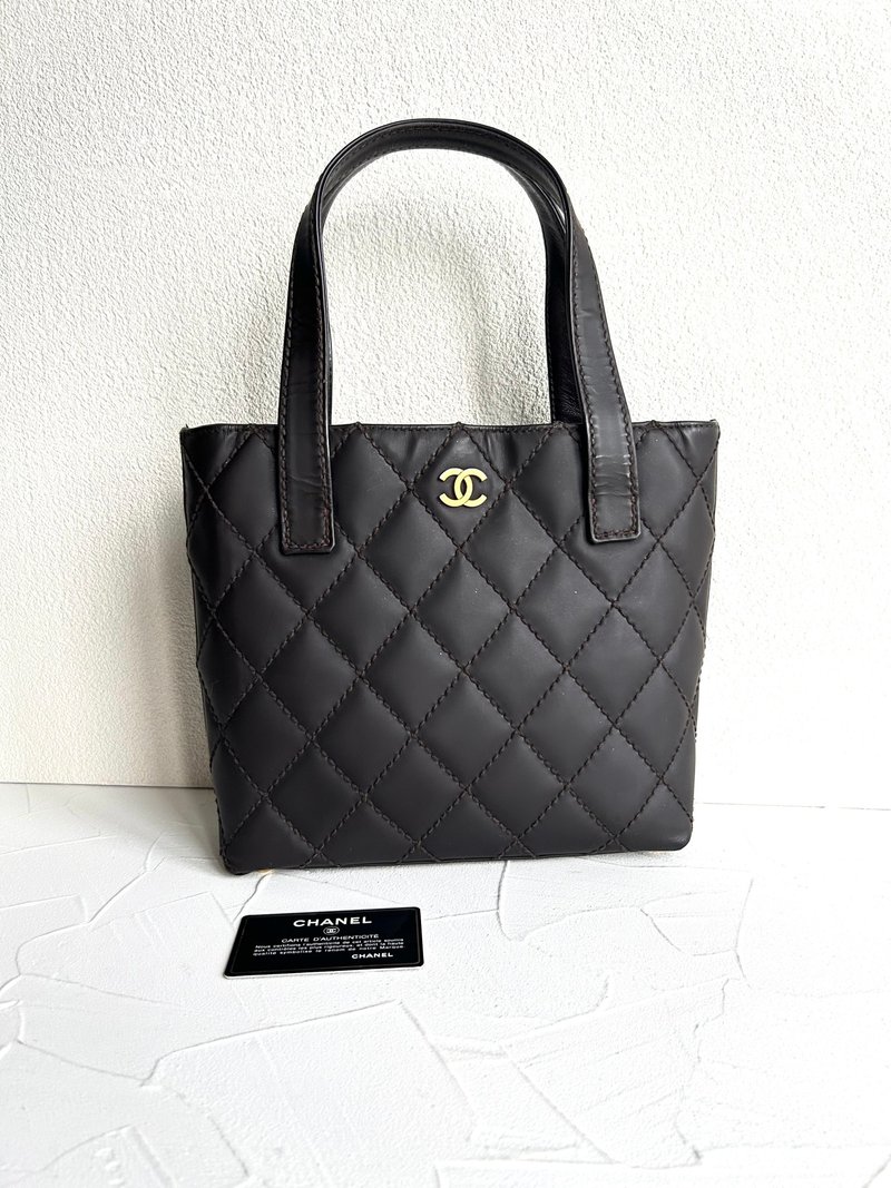 绝版古董包 Chanel Vivian深咖啡色托特包 侧背包 单肩包 中古 - 侧背包/斜挎包 - 真皮 咖啡色