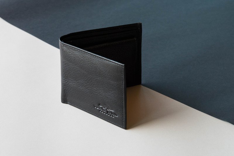 BOY- MAN LEATHER SHORT WALLET WITH COIN POCKET -BLACK - 皮夹/钱包 - 真皮 黑色