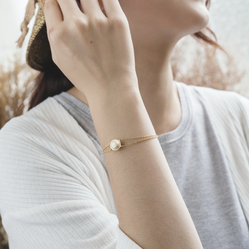 棉珍珠手链 - EndlessII 双链设计手链 - 手链/手环 - 其他金属 白色