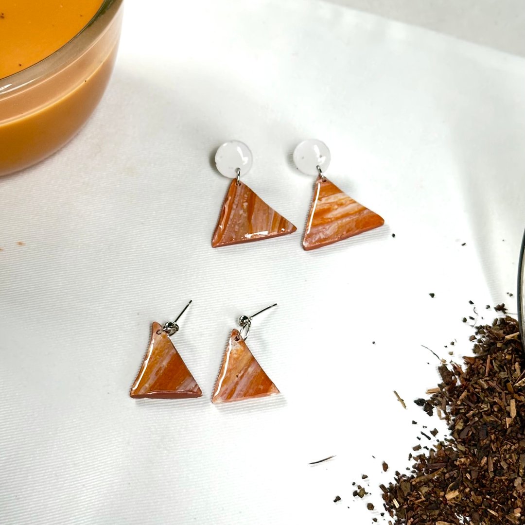 TMT04 Polymer clay earrings | Handmade | Thai milk tea collection - 耳环/耳夹 - 防水材质 橘色