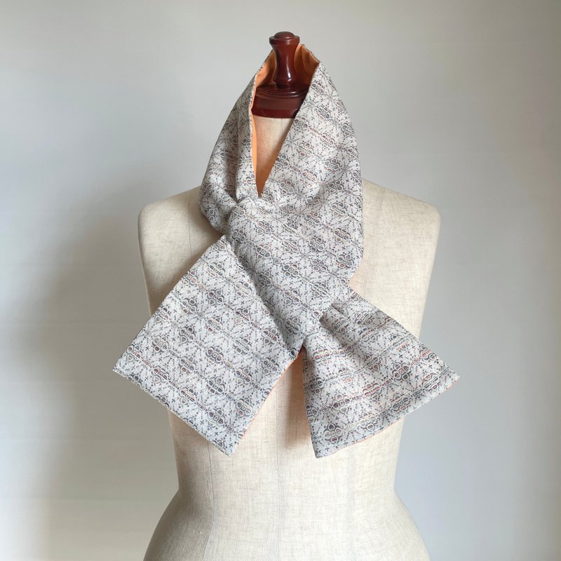 【独一无二】和服古布围脖 颈圈 - 羊毛混纺深紫灰纹与深蓝纯棉 - 围巾/披肩 - 羊毛 白色