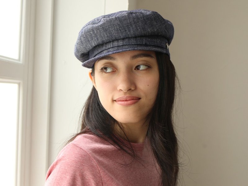 Denim like Linen Marine Cap - 帽子 - 棉．麻 蓝色
