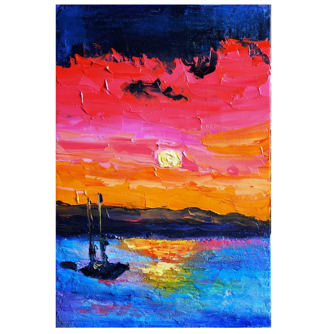 Abstract Sunset Painting Oil Landscape Original Art Artwork Impasto Canvas Art - 海报/装饰画/版画 - 其他材质 多色