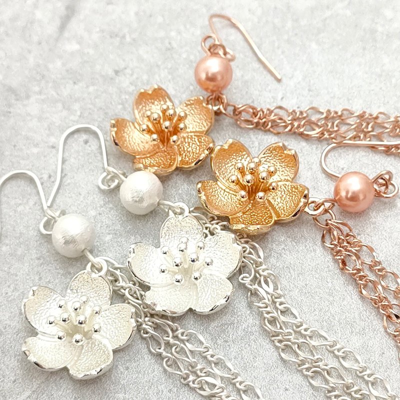 樱花长款 - 耳环/耳夹 - 铜/黄铜 白色