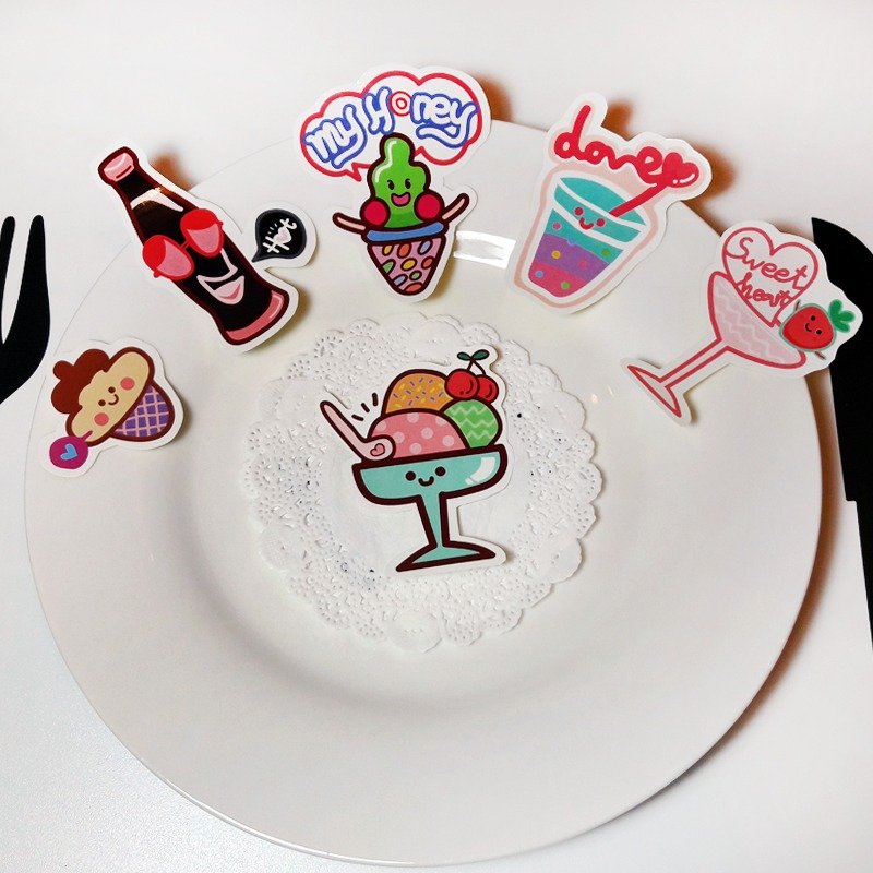 夏日午后甜点 消暑QQ手工贴纸  饮品 甜点 冰淇淋 四果冰 - 贴纸 - 纸 多色