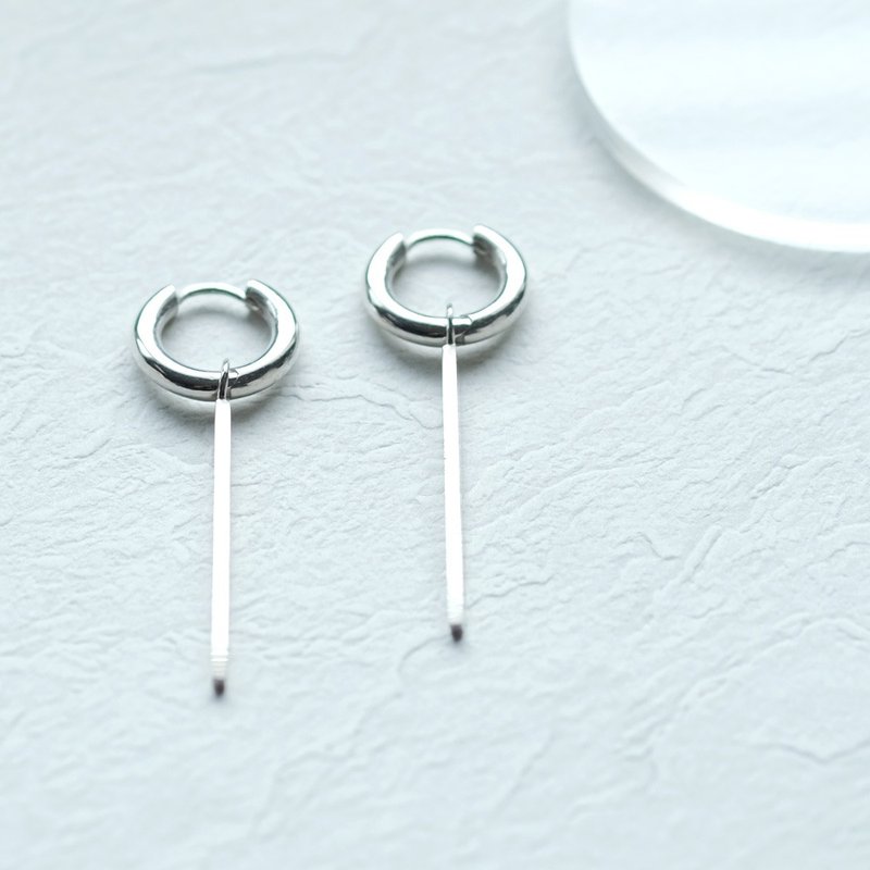 2way 长棍 翻盖式 圆形耳环 925 银 - 耳环/耳夹 - 其他金属 银色