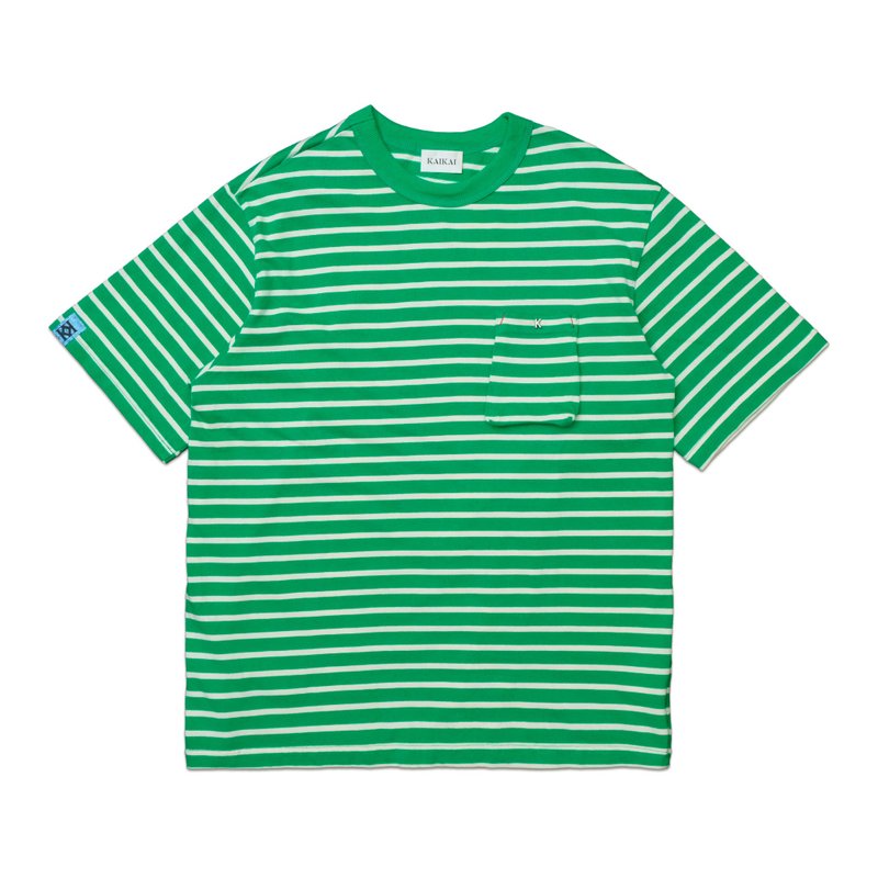 KAIKAI - Fearless - 重磅条纹针织短袖Tee - 绿色 - 男装上衣/T 恤 - 棉．麻 绿色